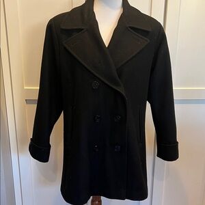 Charles Klein Black Wool Pea Coat Size LP